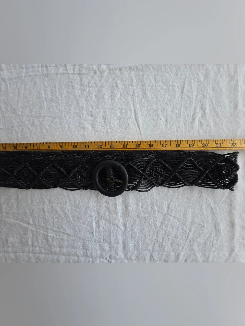 Black Macramé Waist Belt with Circular Buckle 59 Inches Long